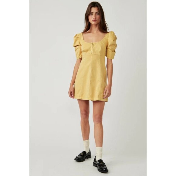 Free People Cheyenne Denim Mini Dress Coastal Cowgirl Princess Romantic Bohemian - Picture 5 of 16